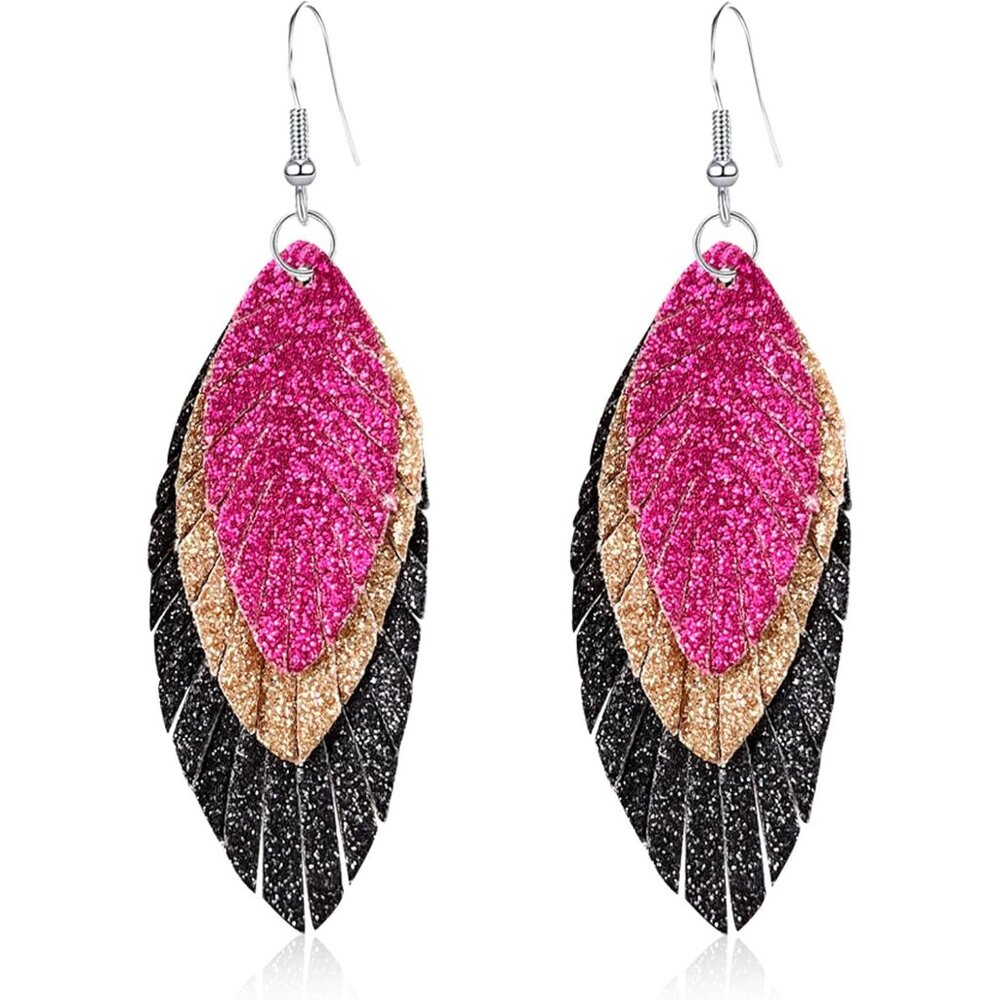 Handmade Bohemian Dangle Earrings - Rose Red Feather Fringe Jewelry For Women